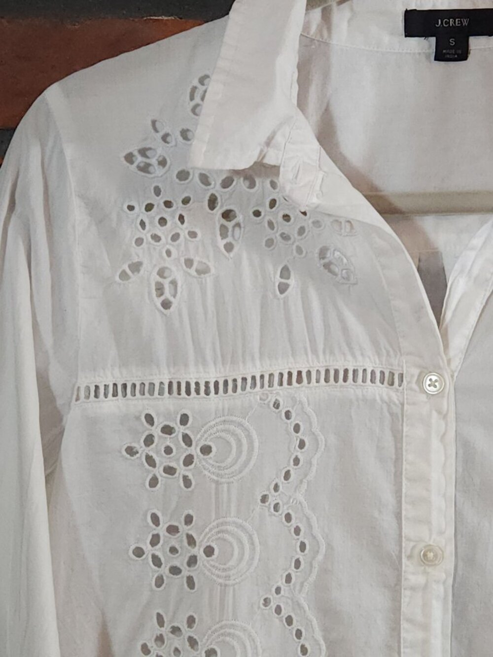 J. Crew Cotton Voile Beach Shirt in White Eyelet Coastal Cottagecore Women's S - Picture 5 of 9